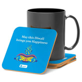 Illuminated Oil Diya Lamp with Colorful Floral Design Blue Coasters